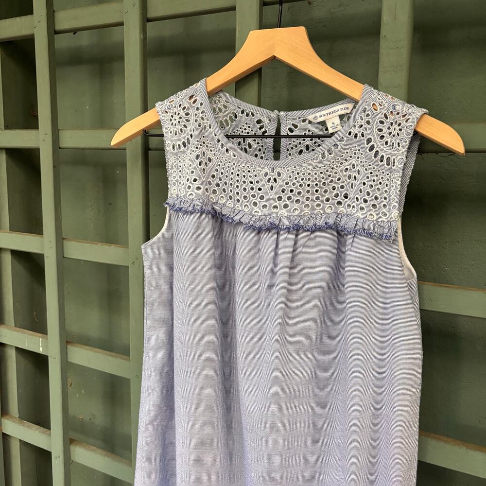 Southern Tide "Katrina" Eyelet Lace Trim Sleeveless Shift Dress – size Small